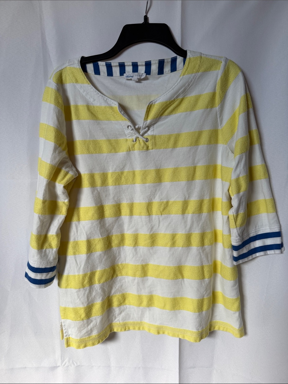 VINTAGE Talbots Striped Lace-Up Women's Top in Yellow and White